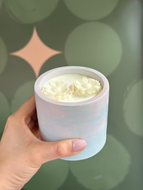 Baby Blue Scented Candle with Handmade Clay Pot 250g