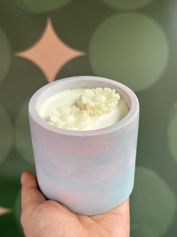 Baby Blue Scented Candle with Handmade Clay Pot 250g - Image 2